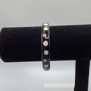 Black Enamel Bangle with Cream Dots and Crystal Accents